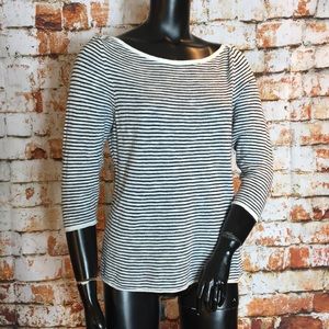 Eileen Fisher Boat Neck White and Grey Striped Top